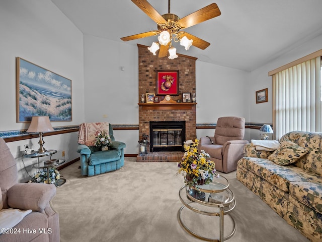 interior space with light carpet and ceiling fan