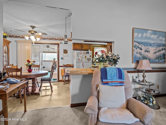 sitting room with carpet flooring, plenty of natural light, and ceiling fan