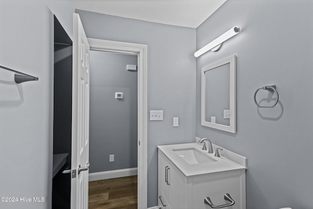 bathroom featuring vanity and wood-type flooring