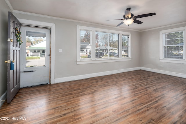 foyer featuring dark hardwood / wood-style floors, a healthy amount of sunlight, and ornamental molding