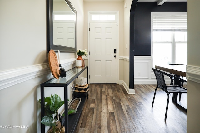 foyer entrance with dark hardwood / wood-style flooring