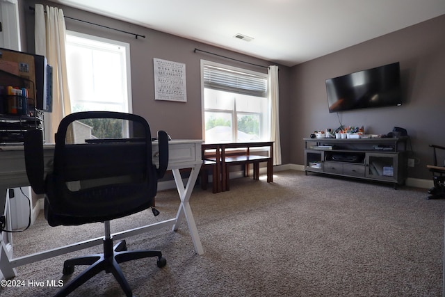 view of carpeted home office