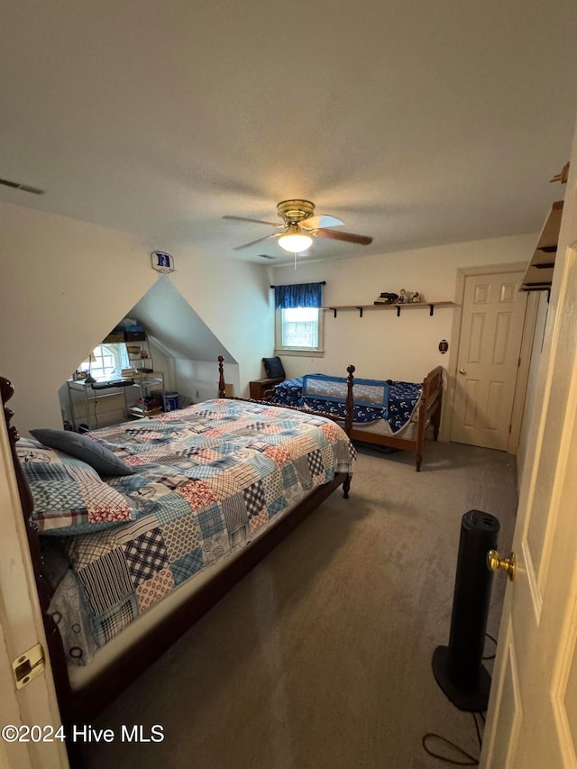 bedroom featuring carpet flooring and ceiling fan