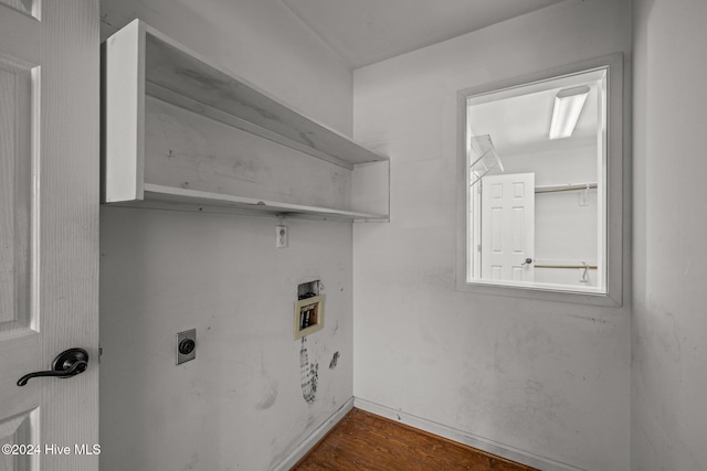 clothes washing area featuring washer hookup, dark hardwood / wood-style flooring, and electric dryer hookup