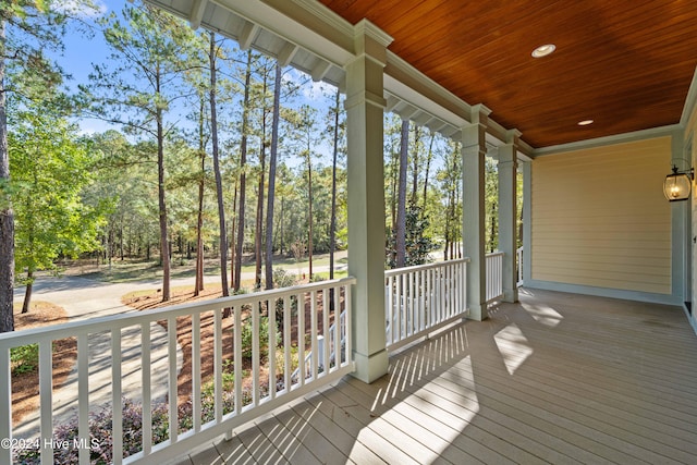 wooden deck featuring covered porch