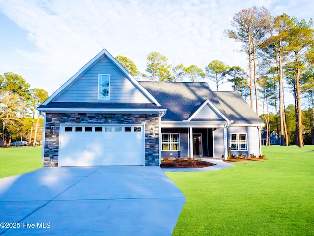 craftsman-style home with a garage and a front yard