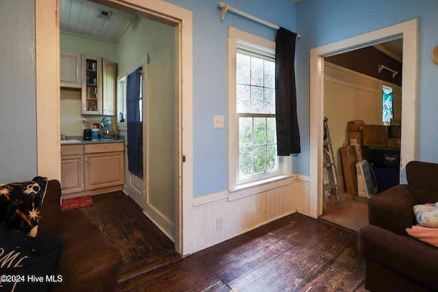 interior space with dark hardwood / wood-style flooring