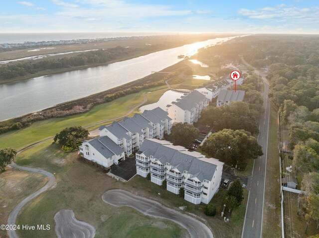 aerial view with a water view