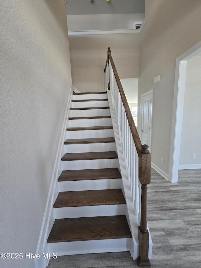 stairway featuring hardwood / wood-style floors