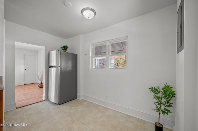 kitchen with stainless steel refrigerator