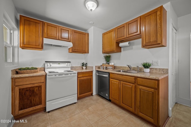 kitchen featuring sink, electric range, and stainless steel dishwasher