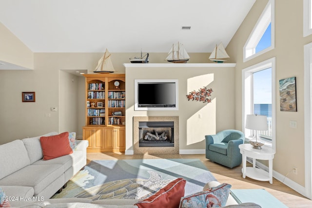 living room with light hardwood / wood-style flooring