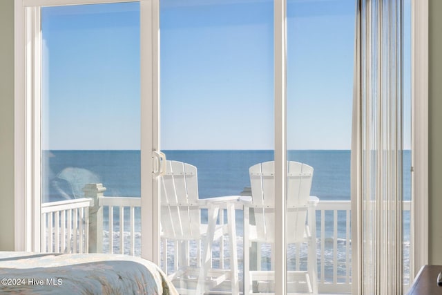 bedroom with a water view