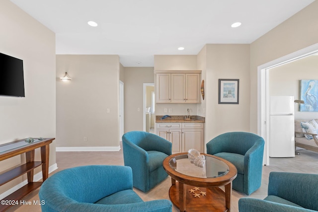 living room with indoor wet bar