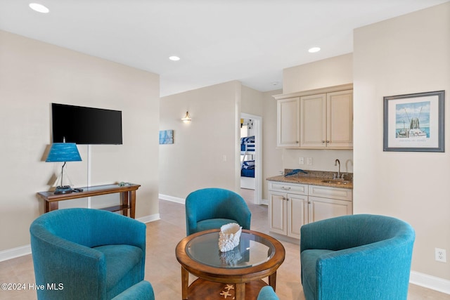 living room with indoor wet bar