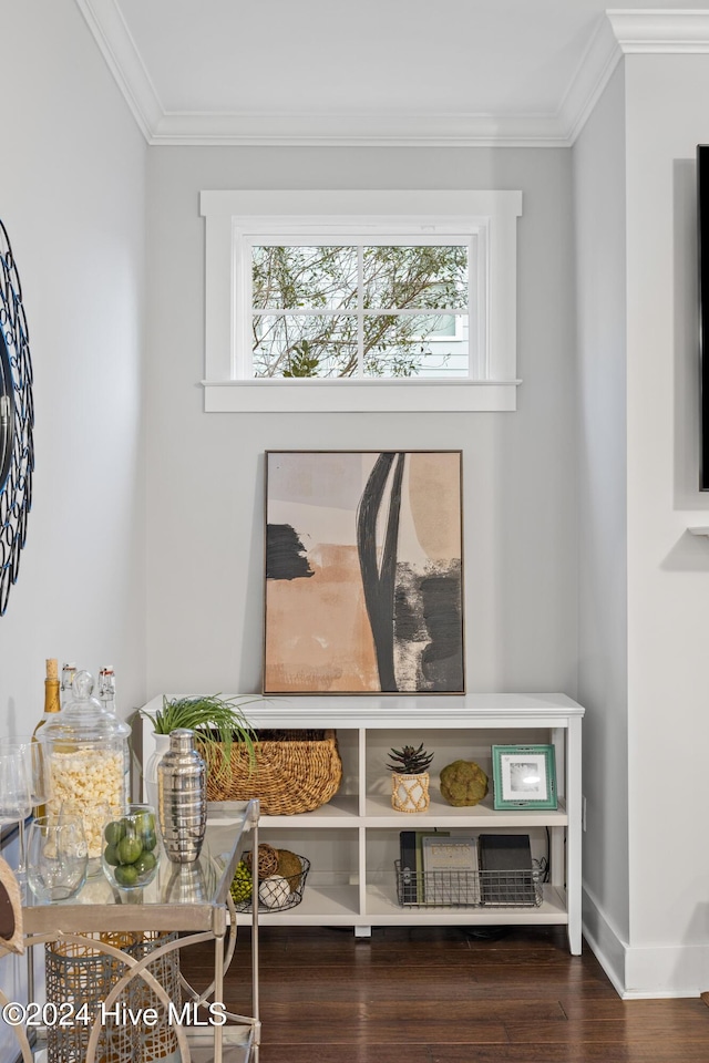 room details featuring hardwood / wood-style flooring and ornamental molding