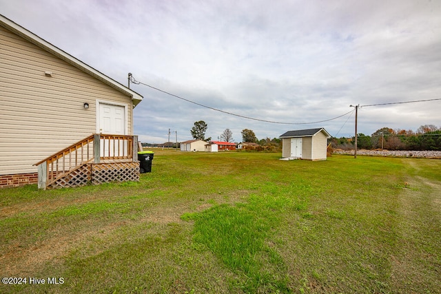 view of yard with a storage unit