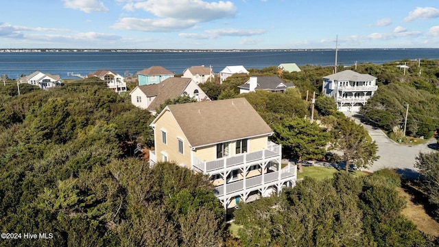 aerial view with a water view