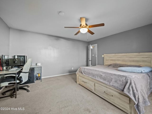 bedroom featuring ceiling fan and carpet floors