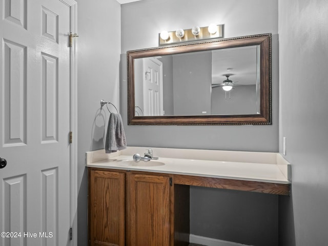 bathroom with vanity and ceiling fan