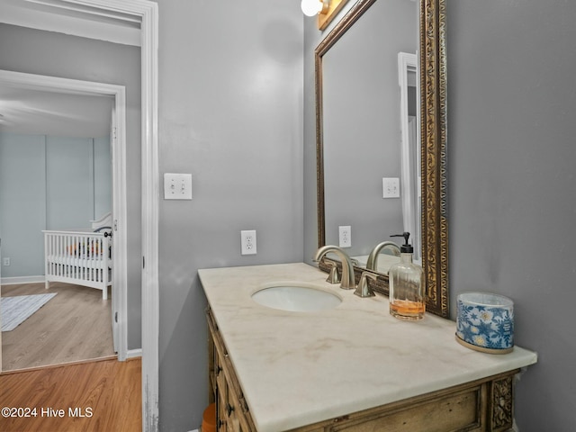 bathroom with vanity and wood-type flooring