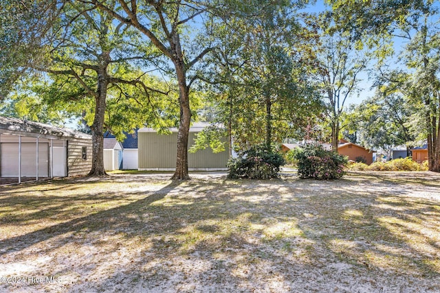 view of yard with a shed