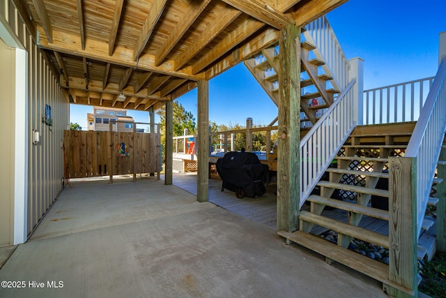 view of patio / terrace featuring stairway and grilling area