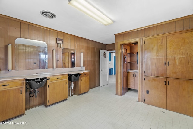 kitchen with wooden walls