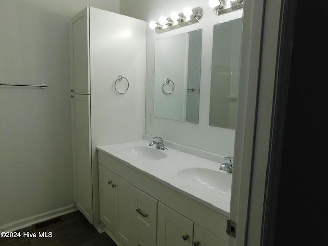 12521 Mckinnon Dr, Laurinburg, NC 28352 - full bathroom with double vanity and wood finished floors