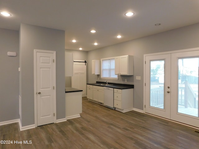 kitchen featuring white cabinetry, french doors, dishwasher, and plenty of natural light