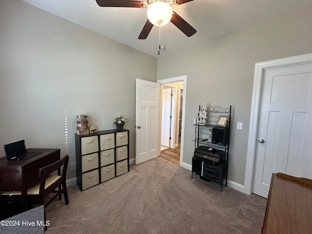 misc room featuring carpet flooring and ceiling fan