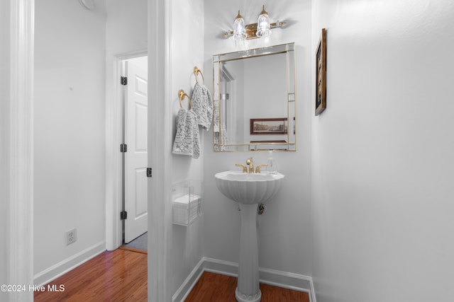 bathroom with hardwood / wood-style floors