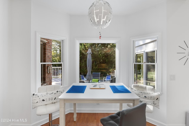 dining area with hardwood / wood-style flooring