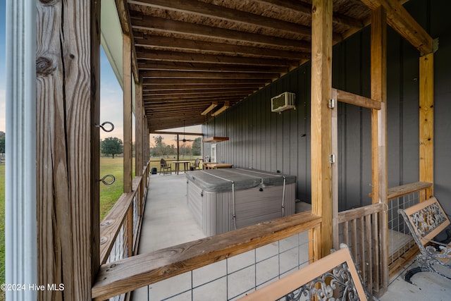 deck at dusk with an outdoor structure