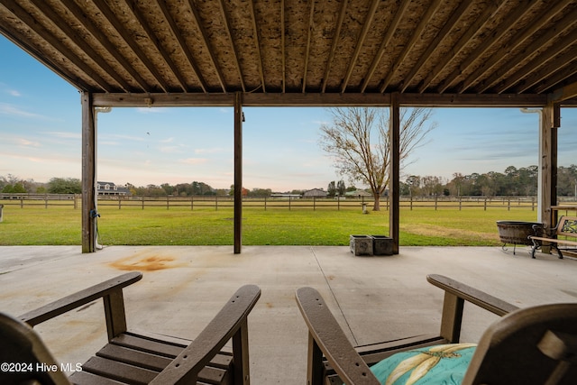 view of patio / terrace featuring a rural view