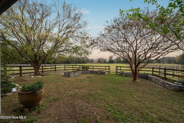 yard at dusk with a rural view