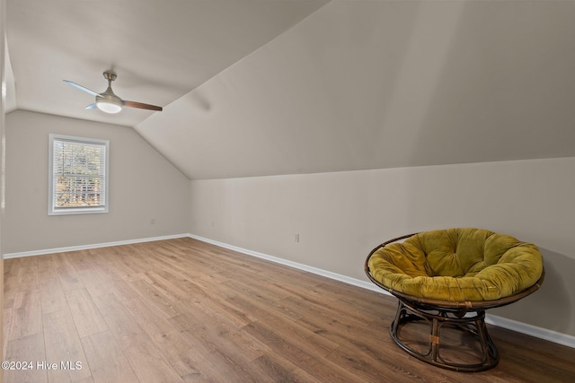 bonus room featuring ceiling fan, hardwood / wood-style floors, and lofted ceiling