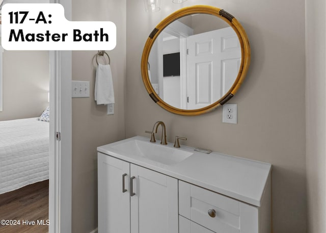 bathroom featuring wood-type flooring and vanity