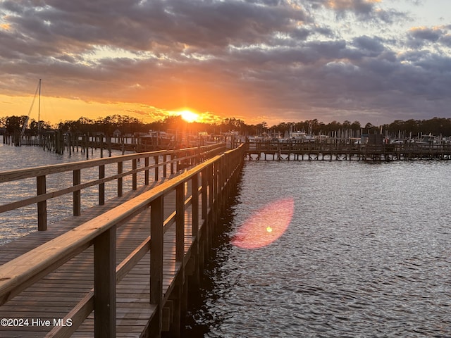 view of dock with a water view