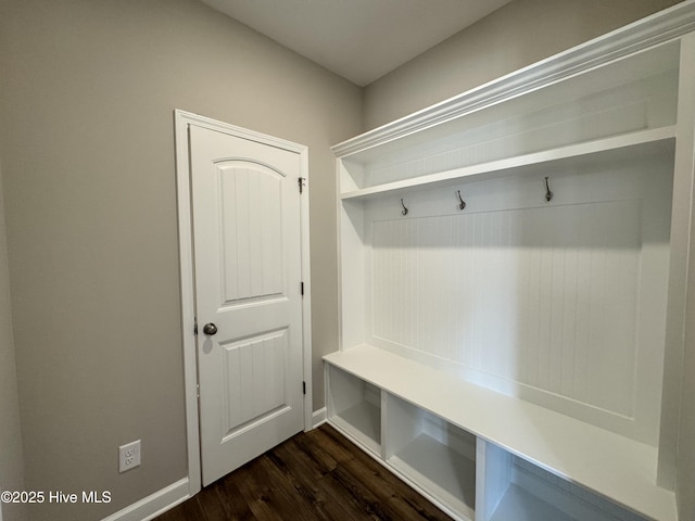 mudroom featuring dark wood-style floors