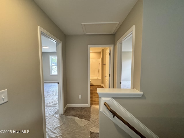hallway featuring baseboards and carpet flooring