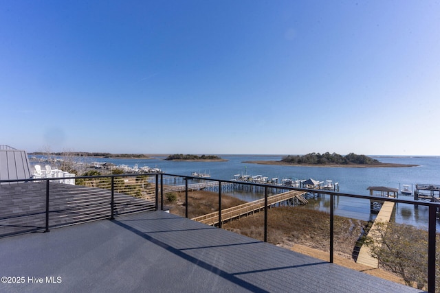 view of patio / terrace featuring a water view