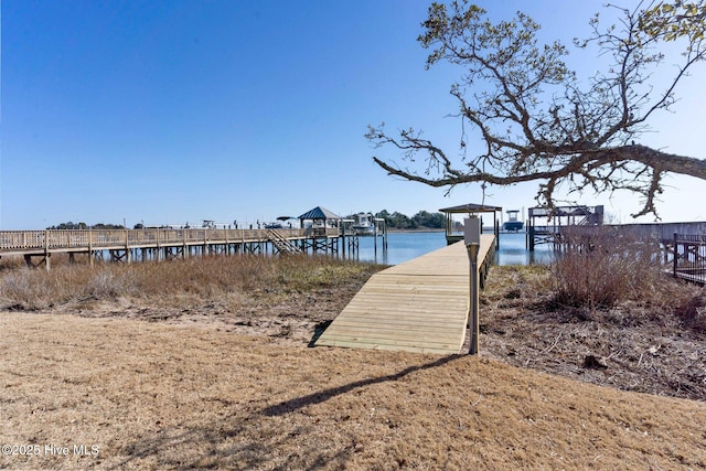 dock area with a water view