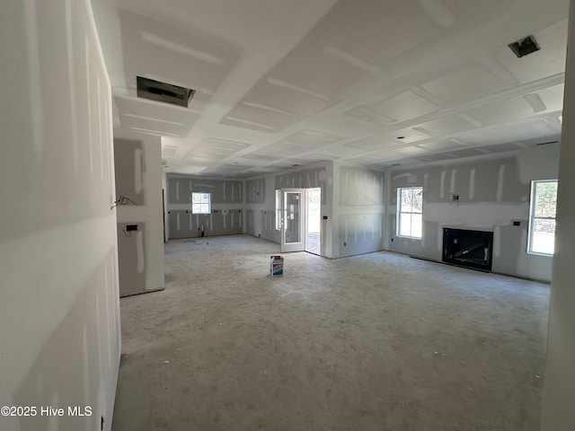 unfurnished living room with a fireplace