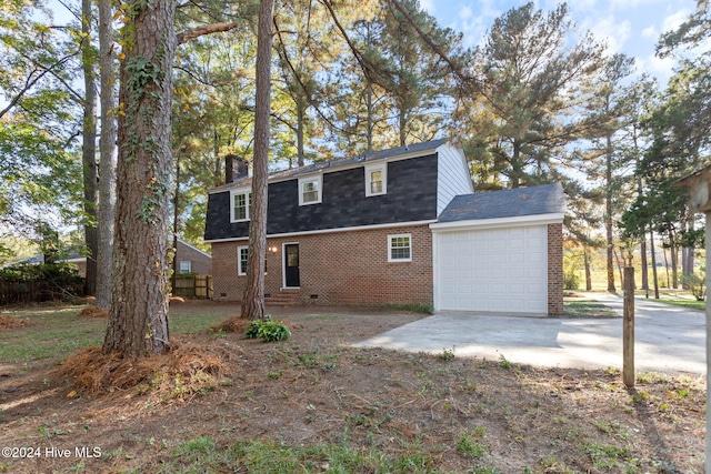 exterior space with a garage