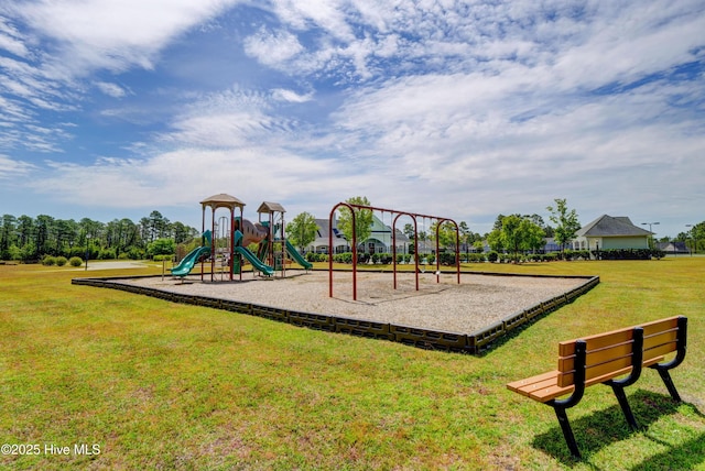 view of jungle gym with a lawn