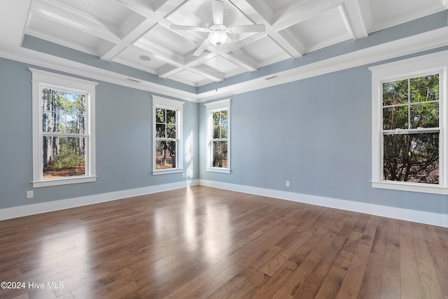 spare room with a wealth of natural light, hardwood / wood-style flooring, and baseboards