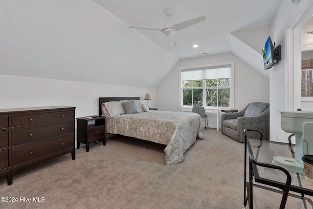 3314 Four Water Ln SW, Supply, NC 28462 - bedroom with vaulted ceiling, light colored carpet, and a ceiling fan
