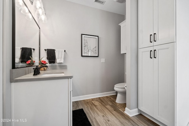 bathroom featuring vanity, toilet, and wood-type flooring