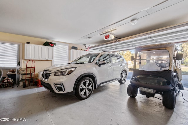 garage with a garage door opener